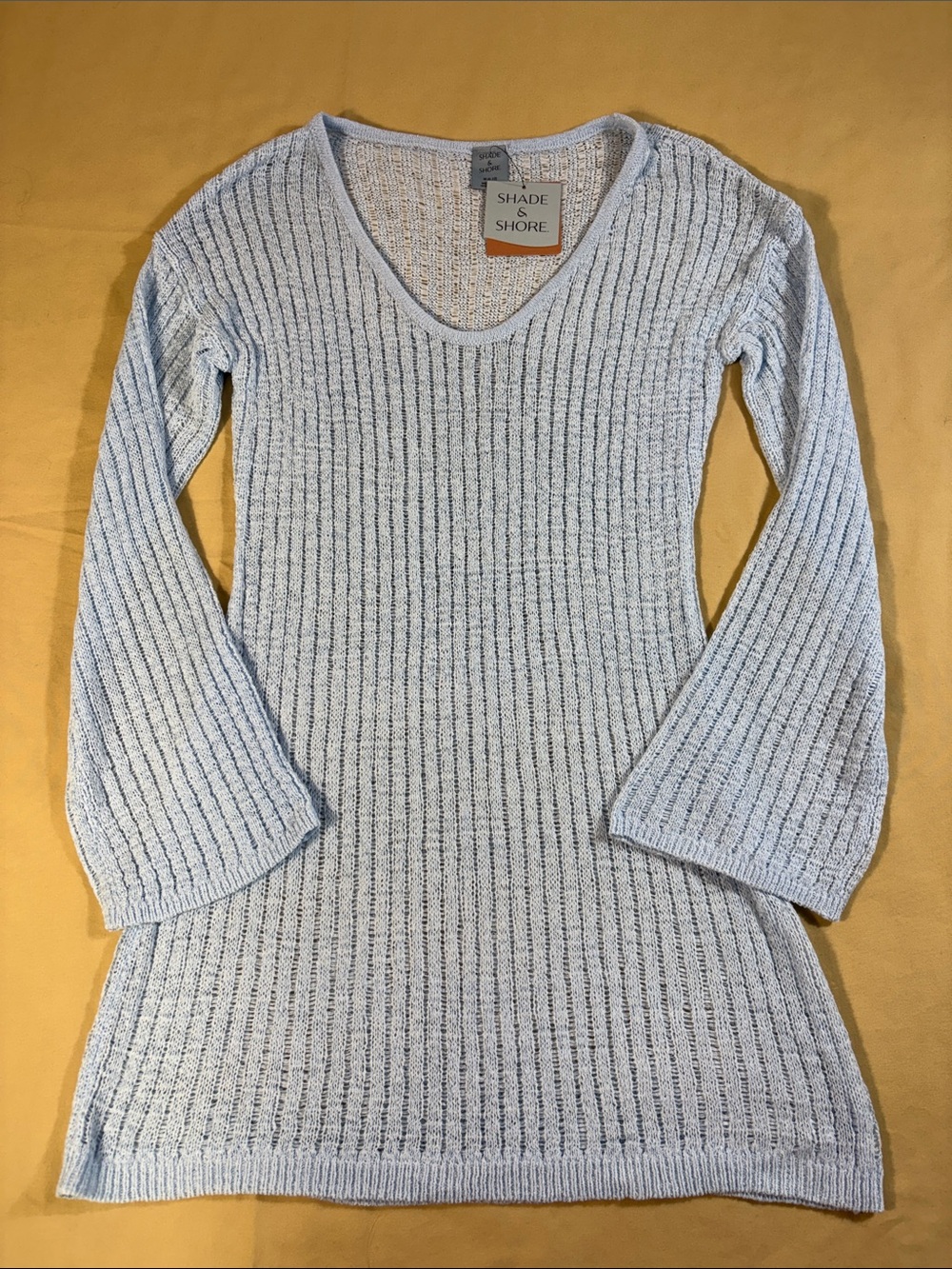 Shade & Shore Light Blue Open Knit V-Neck Swim Cover-Up Dress Small NWT